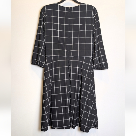 Lauren Ralph Lauren Black White Windowpane Plaid 3/4 Sleeve Dress Size 10 - Picture 2 of 6
